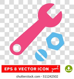 Vector Wrench and Nuts EPS vector pictograph. Illustration style is flat iconic bicolor pink and blue symbol on a transparent background.