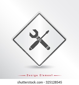 Vector wrench and screwdriver icon. Flat design style. Emblem or label with shadow.