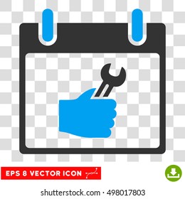 Vector Wrench Service Hand Calendar Day EPS vector icon. Illustration style is flat iconic bicolor blue and gray symbol on a transparent background.