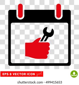 Vector Wrench Service Hand Calendar Day EPS vector icon. Illustration style is flat iconic bicolor intensive red and black symbol on a transparent background.