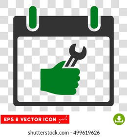 Vector Wrench Service Hand Calendar Day EPS vector pictograph. Illustration style is flat iconic bicolor green and gray symbol on a transparent background.