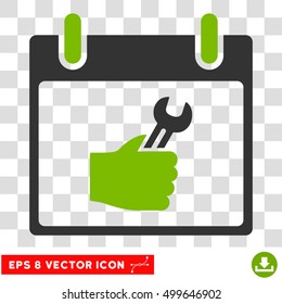 Vector Wrench Service Hand Calendar Day EPS vector icon. Illustration style is flat iconic bicolor eco green and gray symbol on a transparent background.