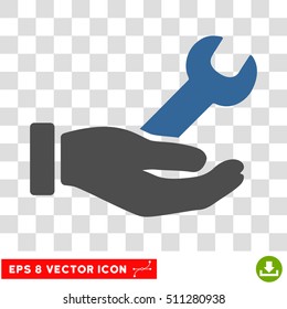 Vector Wrench Service Hand EPS vector pictogram. Illustration style is flat iconic bicolor cobalt and gray symbol on a transparent background.