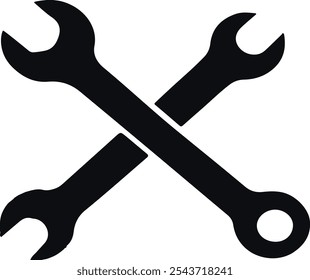 Vector Wrench Spanner Icon - Mechanical Engineering Design, Tools, Equipment, Maintenance, Construction, Industry Symbols, Technical Support