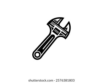 Vector Wrench Symbol,  Professional Hand Tool Emblem for Mechanic Services and Workshops