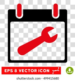 Vector Wrench Tool Calendar Day EPS vector icon. Illustration style is flat iconic bicolor intensive red and black symbol on a transparent background.