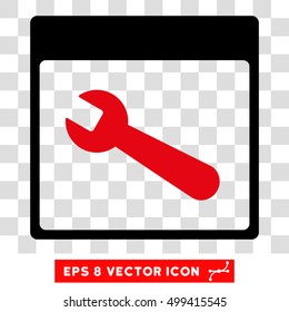 Vector Wrench Tool Calendar Page EPS vector pictogram. Illustration style is flat iconic bicolor intensive red and black symbol on a transparent background.