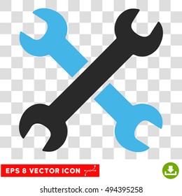 Vector Wrenches EPS vector pictogram. Illustration style is flat iconic bicolor blue and gray symbol on a transparent background.