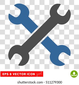 Vector Wrenches EPS vector pictograph. Illustration style is flat iconic bicolor cobalt and gray symbol on a transparent background.