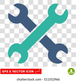 Vector Wrenches EPS vector pictograph. Illustration style is flat iconic bicolor cobalt and cyan symbol on a transparent background.