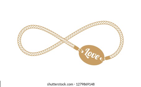 Vector wrist chain with text - love. Symbol of endless love
