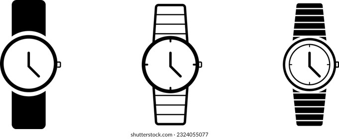 Vector wrist watch icons collection ilustration.  Wristwatch logo isolated on white sign symbol.