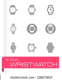 Vector wristwatch icon set on grey background