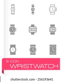 Vector wristwatch icon set on grey background