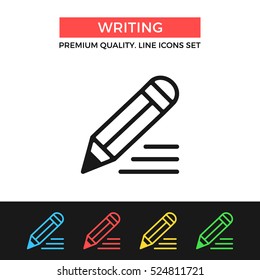 Vector writing icon. Pencil and text lines. Premium quality graphic design. Modern signs, outline symbols collection, simple thin line icons set for websites, web design, mobile app, infographics