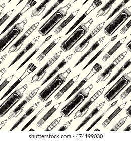 Vector writing and painting tools. Seamless pattern. Freehand drawing