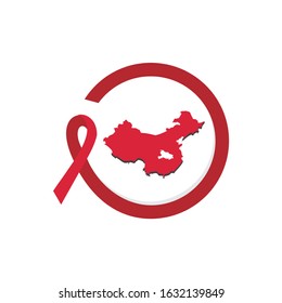 Vector Wuhan - China Care Design For Corona Virus Infection With Red Ribbon Symbol