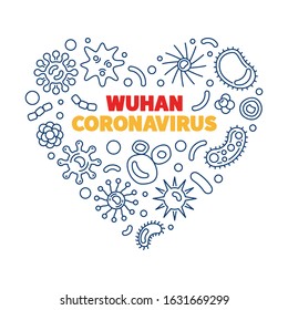 Vector Wuhan Coronavirus concept Heart illustration in thin line style