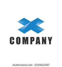 Vector x blue letter origami logo, 3d icon for company. Use for identity.