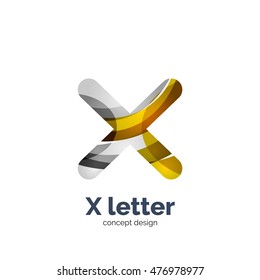 Vector X letter logo, modern abstract geometric elegant design, shiny light effect. Created with flowing waves