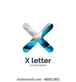 Vector X letter logo, modern abstract geometric elegant design, shiny light effect. Created with flowing waves
