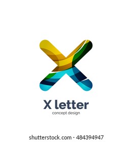 Vector X letter logo, modern abstract geometric elegant design, shiny light effect. Created with flowing waves