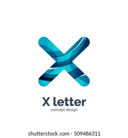 Vector X letter logo, modern abstract geometric elegant design, shiny light effect. Created with flowing waves