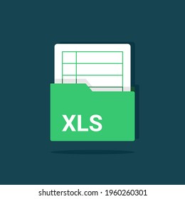 vector of XLS combine with folder icon. flat spreadsheet icon. XLSX file format icon with potrait design. excel icon.