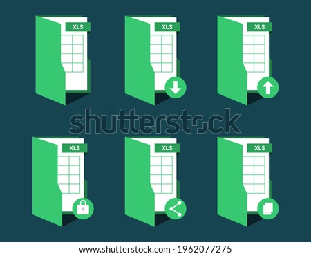 vector of xls icon. spreadsheet file format. download, upload, encrypted, share, and copy icon as button action.