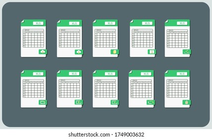 Vector of xls,xlsx,spreadsheet,and calc icon with flat design.
