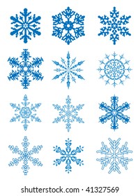 vector xmas art of 12 blue snowflakes for new year design