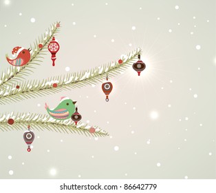 vector xmas bird and tree design