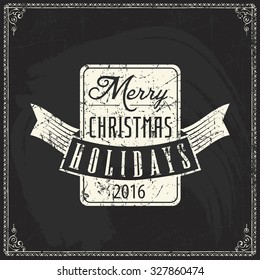 vector xmas chalkboard background with manuscript logotype 2016 new year cardboard happy classical vacation star wintertime background scene new celebrating christmas celebration grin antique writing