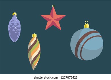 Vector x-mas decorations on the Christmas tree
