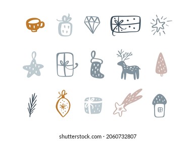 Vector xmas doodle scandinavian elements. Christmas and New year decoration. Winter background for fabric, textile, wrapping paper and other decoration illustration.