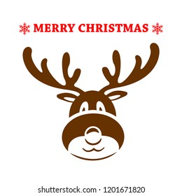 vector xmas drawing of funny reindeer. christmas card illustration. cartoon rudolph deer with big horns on white background, blank copy space. eps10 illustration