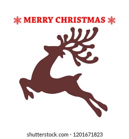 vector xmas drawing of funny reindeer. christmas card illustration. cartoon rudolph deer with big horns on white background, blank copy space. eps10 illustration