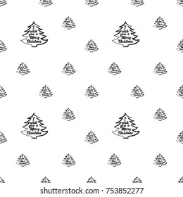 Vector xmas frame-tree with greeting seamless pattern. Merry Christmas and happy new year greeting card backdrop design. Retro hand drawn flat art on white background.