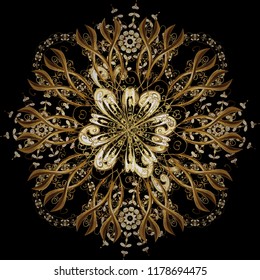 Vector. Xmas frost snow flake isolated silhouette symbol. Weather illustration ice collection. Winter christmas snow flat crystal element. Snowflake vector icon background black, brown and beige color