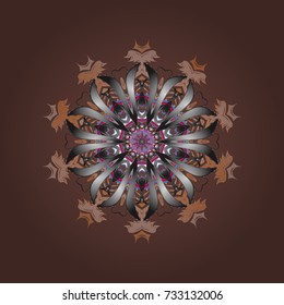 Vector. Xmas frost snow flake isolated silhouette symbol. Winter christmas snow flat crystal element. Snowflake vector background brown, gray and neutral color. Weather illustration ice collection.