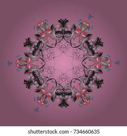Vector. Xmas frost snow flake isolated silhouette symbol. Snowflake vector background pink, gray and blue color. Weather illustration ice collection. Winter christmas snow flat crystal element.