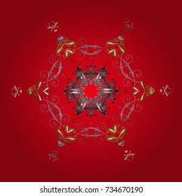 Vector. Xmas frost snow flake isolated silhouette symbol. Snowflake vector icon background red, gray and neutral color. Weather illustration ice collection. Winter christmas snow flat crystal element.