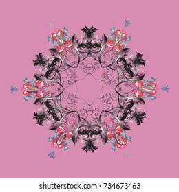 Vector. Xmas frost snow flake isolated silhouette symbol. Snowflake vector icon background pink, gray and blue color. Weather illustration ice collection. Winter christmas snow flat crystal element.