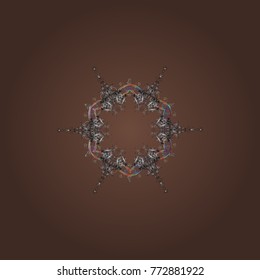 Vector. Xmas frost snow flake isolated silhouette symbol. Weather illustration ice collection. Snowflake vector icon background. Winter brown, gray, blue and green christmas snow flat crystal element.