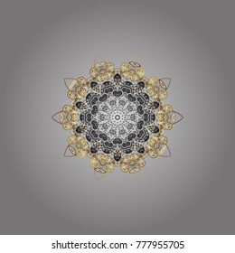 Vector. Xmas frost snow flake isolated silhouette symbol. Weather illustration ice collection. Winter christmas snow flat crystal element. Snowflake vector icon background gray, beige and brown color.