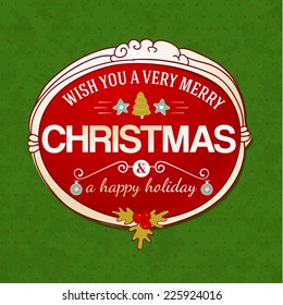 Vector Xmas hand drawing red color label. Merry christmas sketch elements.