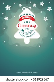 Vector xmas illustration of magic winter background with christmas tree
