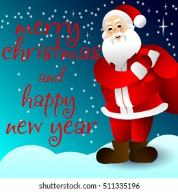 Vector xmas illustration. Santa Claus say Merry Christmas and Happy new year.2018