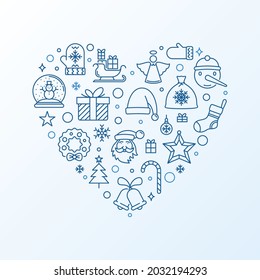 Vector Xmas or New Year Poster with modern heart shaped outline design - I Love Christmas concept illustration