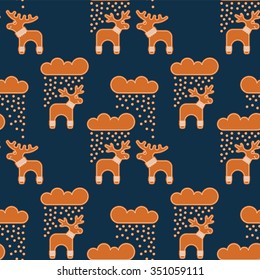 Vector xmas pattern with deer and elk.